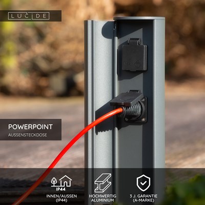 Lucide POWERPOINT - Steckdosensäule für den Außenbereich - Steckdose mit Erdungsstift - Typ E - FR, BE, POL, SVK & CZE Standard - Ø 10 cm - IP44 - Anthrazit